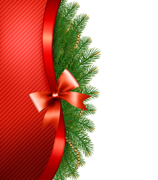 Christmas tree branches with a red ribbon and a bow. Vector. - Vettoriali, immagini