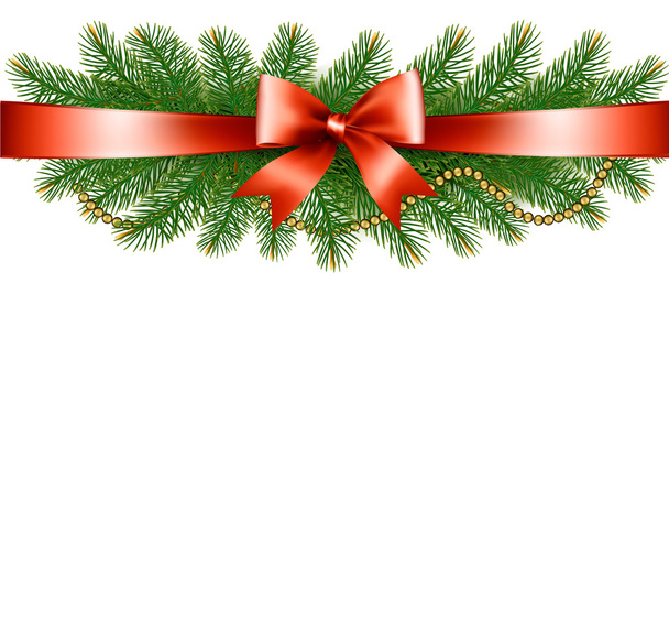 Background with christmas tree branches and a red ribbon. Vector - Vecteur, image