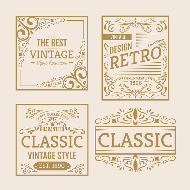four golden vintage labels icons - Vector, Image