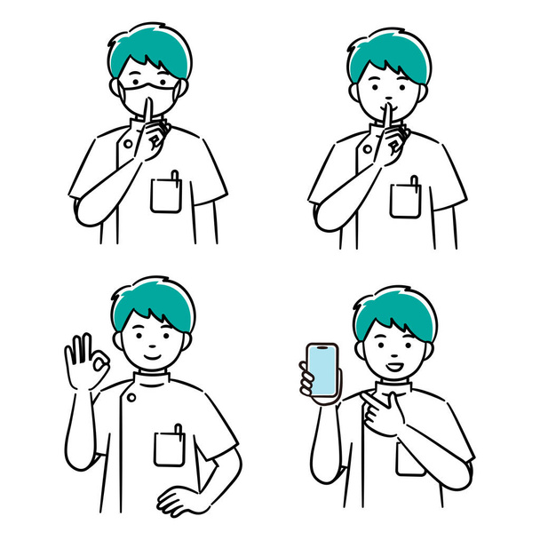 Простий набір ілюстрацій молодого чоловіка медичного працівника
 - Вектор, зображення