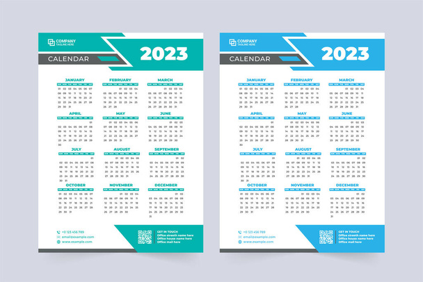 Digital 2023 calendar design with blue colors. Minimal calendar decoration for business and office. Weekend desk and wall calendar design with abstract shapes. 2023 New year calendar template vector. - Vettoriali, immagini