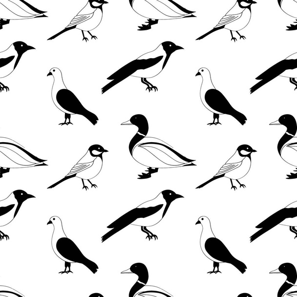Doodle bird seamless pattern. Hand drawn animal. Hand drawn bird. Vector stock illustration. EPS 10 - ベクター画像