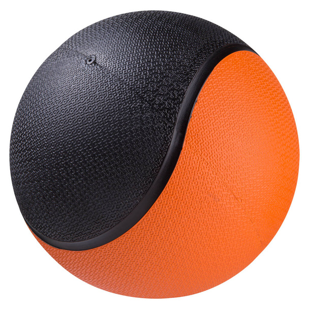Medicine ball, black with orange, for fitness and physiotherapy exercises, on a white background, isolate - Фото, изображение