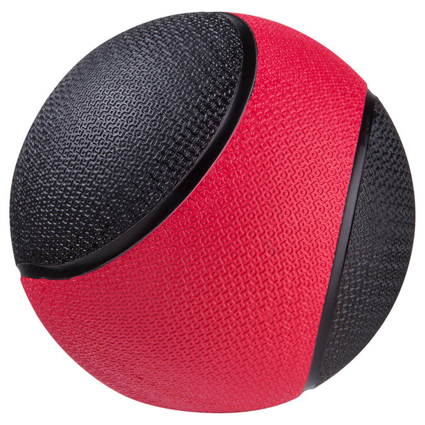 Medicine ball, black with red, for fitness and physiotherapy exercises, on a white background, isolate - Фото, изображение