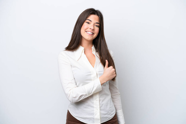 Young Brazilian woman isolated on white background giving a thumbs up gesture - Φωτογραφία, εικόνα