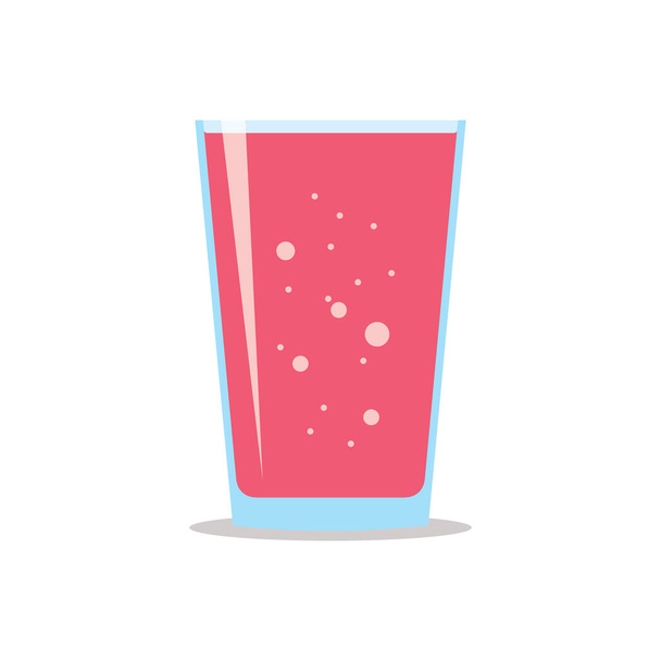 Glass full of fresh sparkling raspberry juice. Flat icon isolated on white background. Crimson liquid in transparent container. Stylized vector eps10 illustration with transparency. - Vetor, Imagem