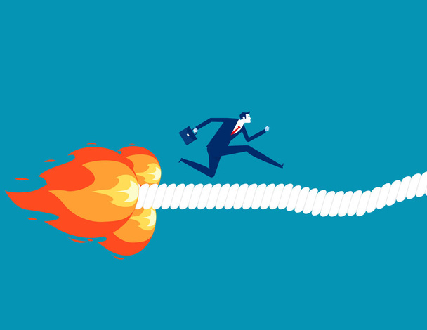 Businessman path burned by flames. Business escape and crisis vector illustration - Vektor, obrázek
