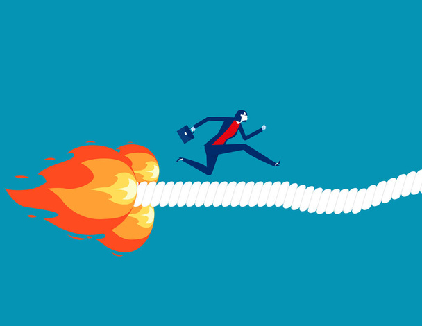Businessman path burned by flames. Business escape and crisis vector illustration - Vector, afbeelding