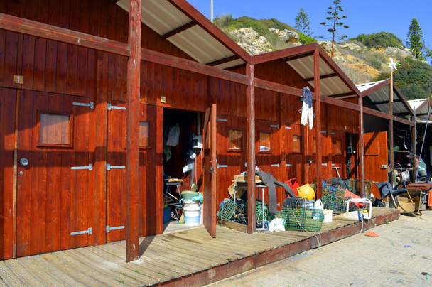 釣り小屋、ポルトガルのアルガルヴェ地方のセニョーラ ダ ・ ロシャのビーチ - 写真・画像