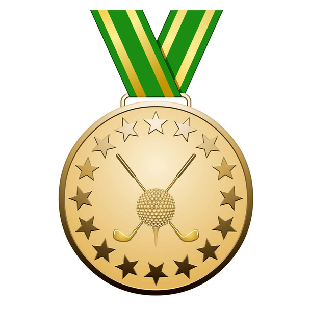 Gold star medal with golf ball on a white background - Vector, Imagen