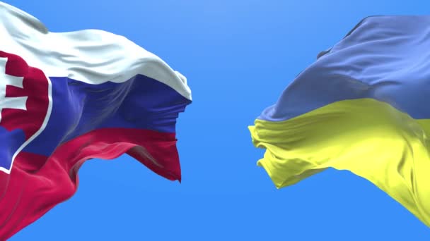 Ukraine and Slovakia waving flag. Ukrainian symbol. 3d 4k. - Filmagem, Vídeo