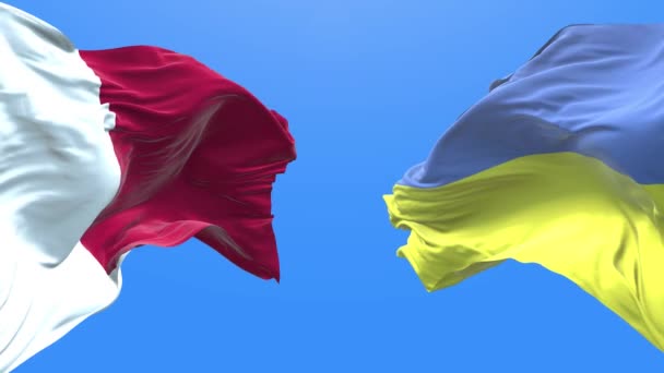 Ukraine and Malta waving flag. Ukrainian symbol. 3d 4k. - Metraje, vídeo