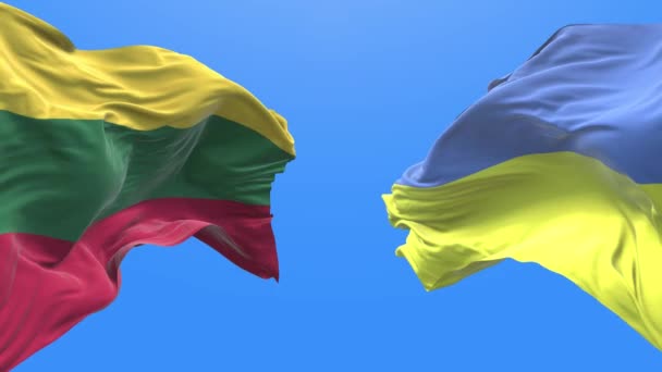 Ukraine and Lithuania waving flag. Ukrainian symbol. 3d 4k. - Video