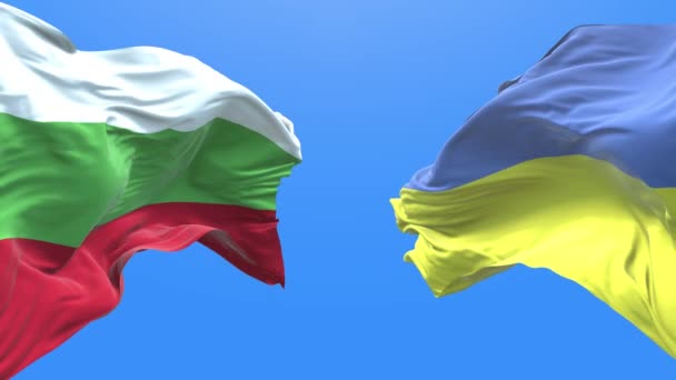 Ukraine and Bulgaria waving flag. Ukrainian symbol. 3d 4k. - Felvétel, videó