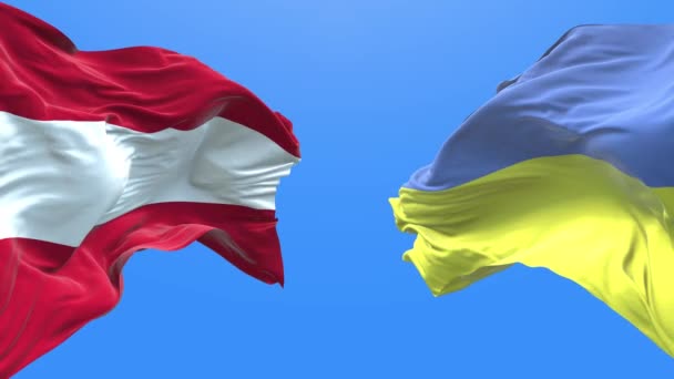 Ukraine and Austria waving flag. Ukrainian symbol. 3d 4k. - Imágenes, Vídeo