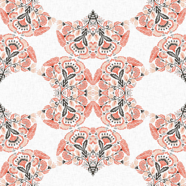 Modern boho geometrikus virágos paplan stílus zökkenőmentes minta. Shabby elegáns botrány megismétli háttér lenvászon hatása - Fotó, kép