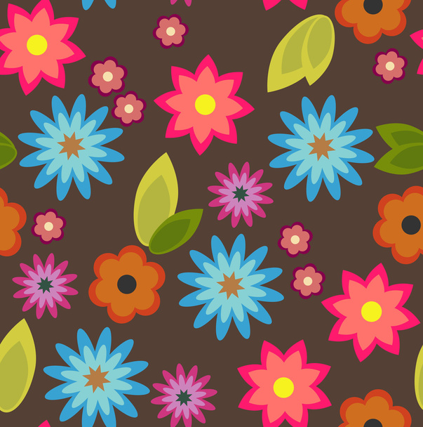 Бесшовный фон с красочными цветами в плоском дизайне
 - Вектор,изображение