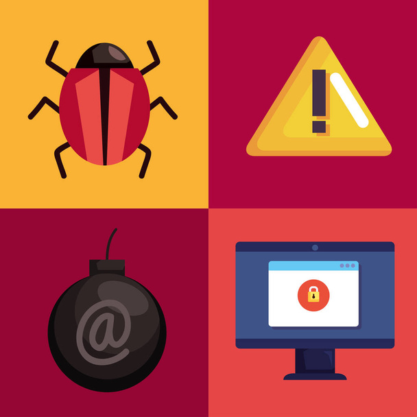 four cyber fraud set icons - Vector, Image