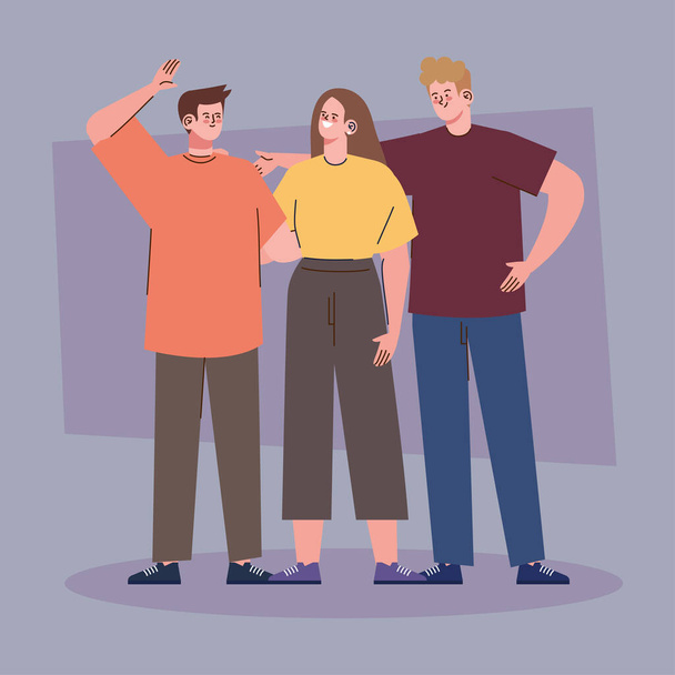 three friends characters group scene - Vector, Image