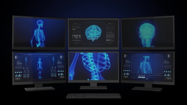 Medical computers workstation. Animated infographics. 3d images. 4k - Felvétel, videó