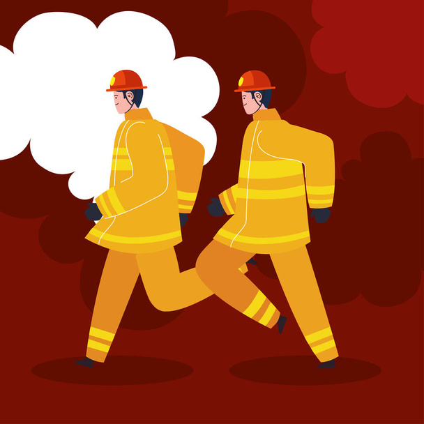firefighters professionals running heros characters - Vecteur, image
