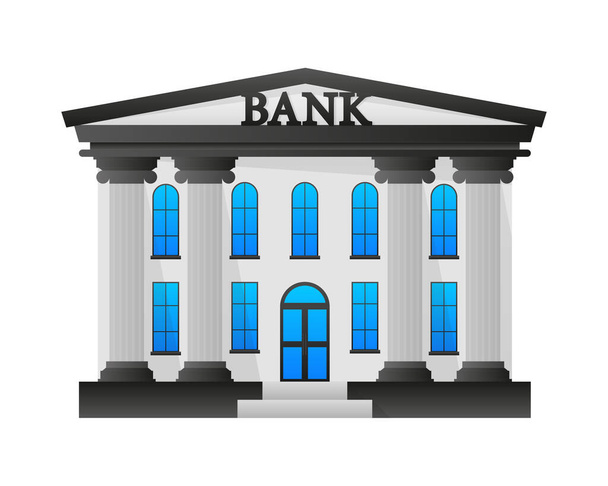 Bank building. Online banking. Money exchange, financial services, ATM Vector stock illustration - ベクター画像