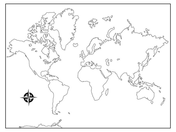 World map or school map of the world without political division in black and white - Vector, Imagen