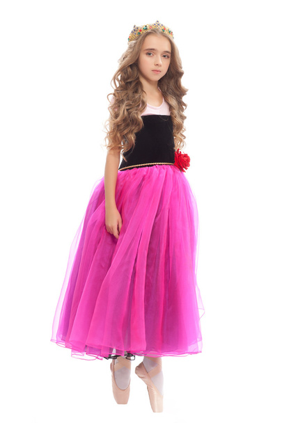 young beautiful girl in pink dress  Pointe isolated on white background  fairy tale Princess - 写真・画像