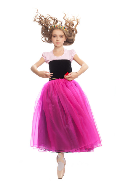 young beautiful girl in pink dress  Pointe isolated on white background  fairy tale Princess - Φωτογραφία, εικόνα