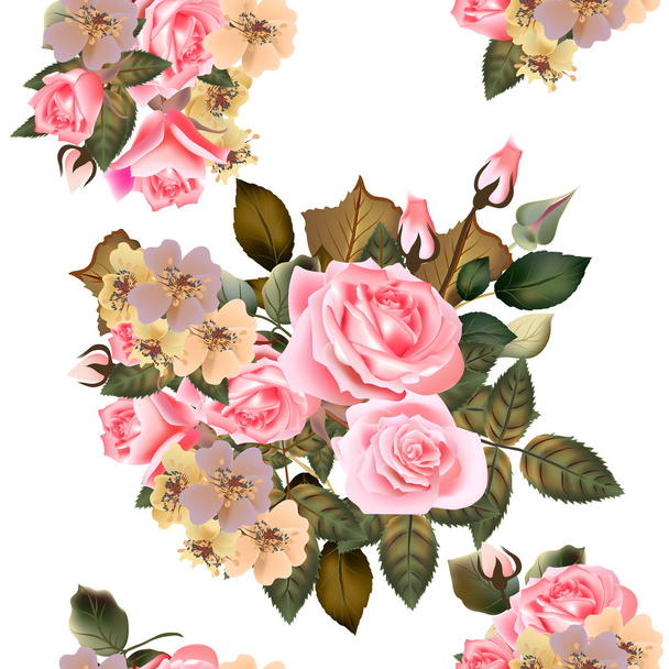 Floral seamless wallpaper pattern with roses - Вектор,изображение