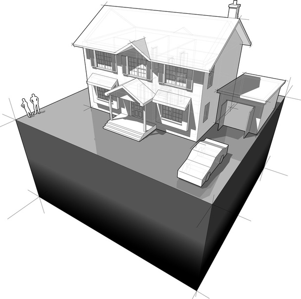 Diagrama de una casa colonial clásica
 - Vector, imagen