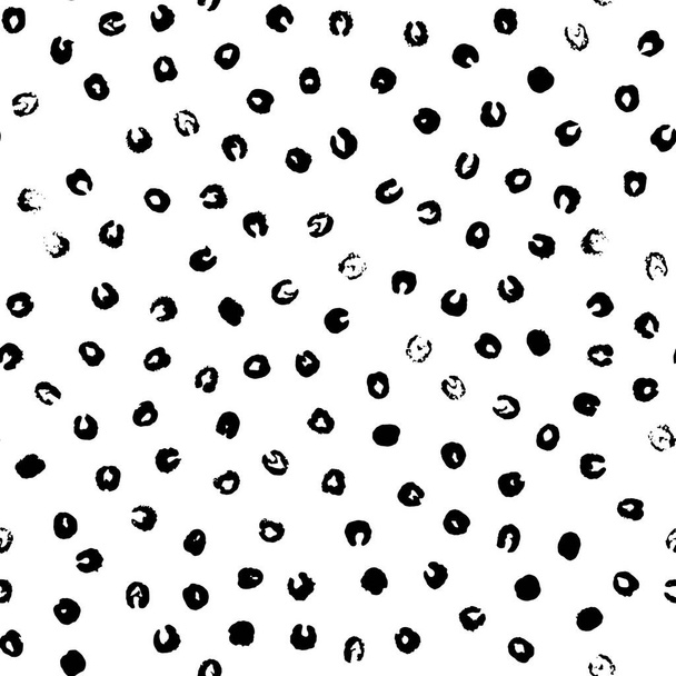 Abstract ink prints seamless pattern. Repeat backdrop of inky blots similar to viruses or bacteria. Black formless round shapes randomly placed on white background. EPS8 stock vector illustration. - Wektor, obraz
