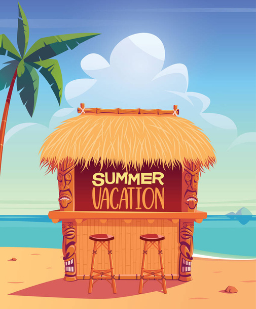 Tiki bar on summer beach stock illustration - Vector, Imagen