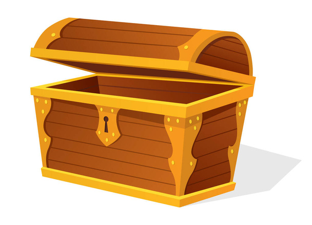Chest. Empty old wooden chest for gold treasure. Cartoon ancient container for pirates isolated vector icon on white. Game wooden antique box for treasure. - Vetor, Imagem