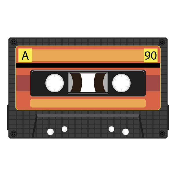 VIntage video tape or music cassette icon flat illustration isolated on white. - Vector, imagen