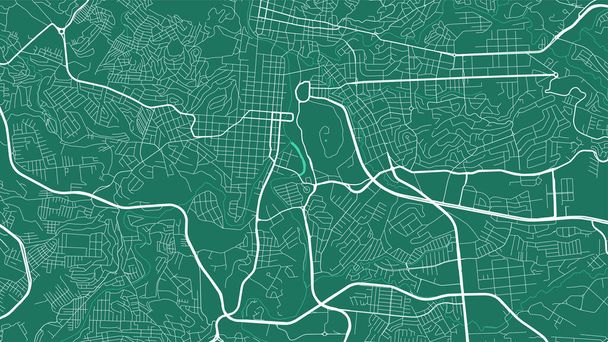 Green Tegucigalpa city area vector background map, roads and water illustration. Widescreen proportion, digital flat design roadmap. - Vektor, obrázek