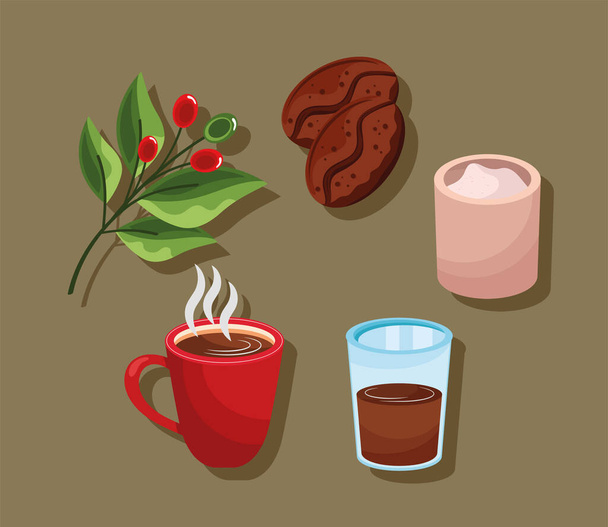 пять иконок для кофе - Вектор,изображение