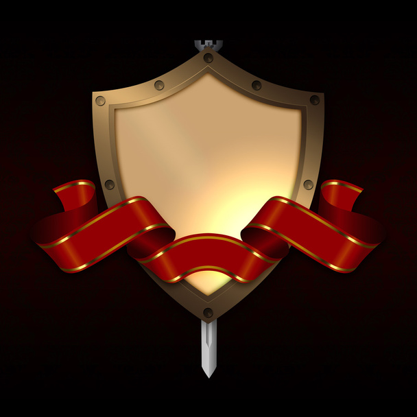 Medieval shield with sword and red ribbon. - Valokuva, kuva