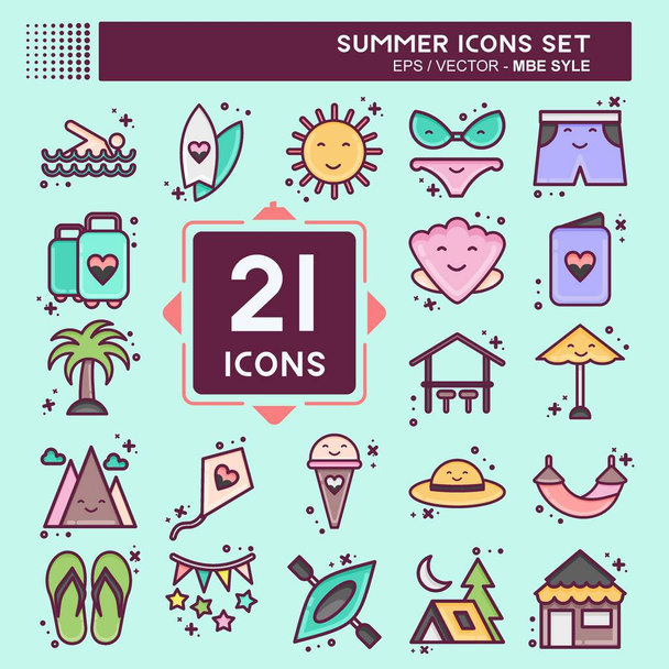 Icon Set Summer. suitable for education symbol. MBE style. simple design editable. design template vector. simple illustration - Vector, Imagen