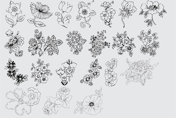 Set of floral black vector - Vector, imagen