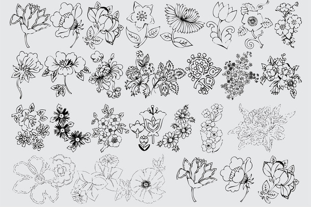 Set of floral black vector - Vector, imagen