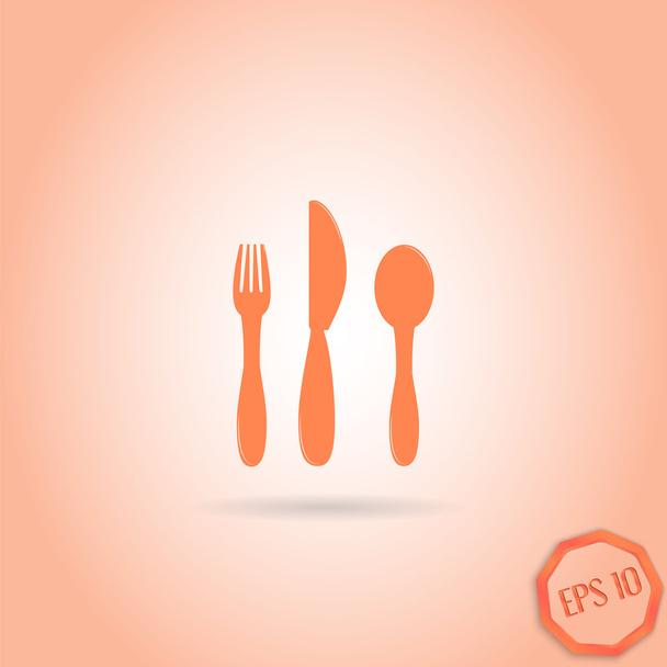 Icon knife, spoon and fork. Cafe restaurant. Flat design style - Vector, Image