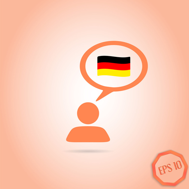 Una persona con una nube. Bandera de Alemania El pensamiento humano burbuja por encima de su cabeza
. - Vector, imagen