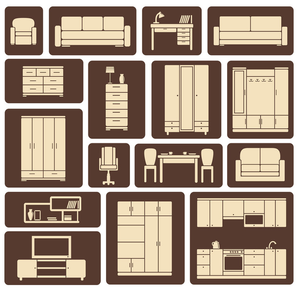 Conjunto de iconos de muebles planos diseño
 - Vector, Imagen