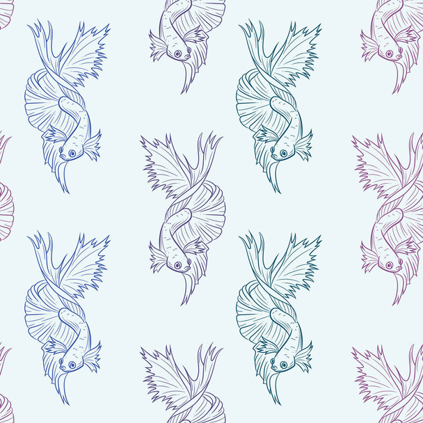 Colorful siamese fighting fish vector repeat pattern, betta fish background - ベクター画像