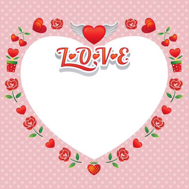 Heart-Shaped Frame and Border with Icons - Vector, Image