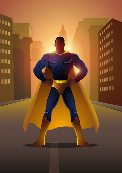 Vektor-Illustration eines Superhelden, der mit Händen auf Hüften posiert - Vektor, Bild