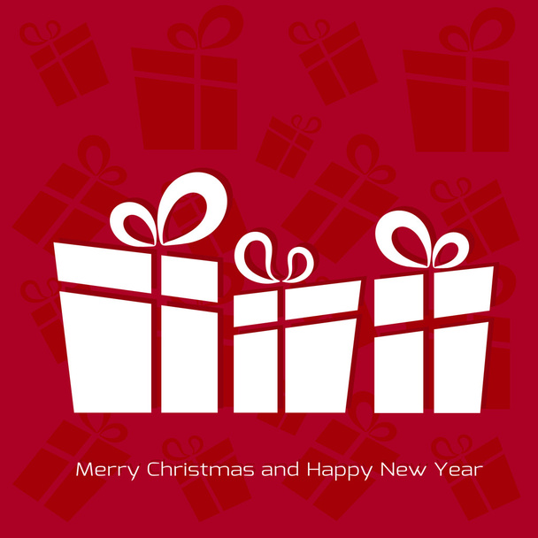 Tarjeta de Navidad con regalos de Navidad sobre fondo rojo
 - Vector, Imagen
