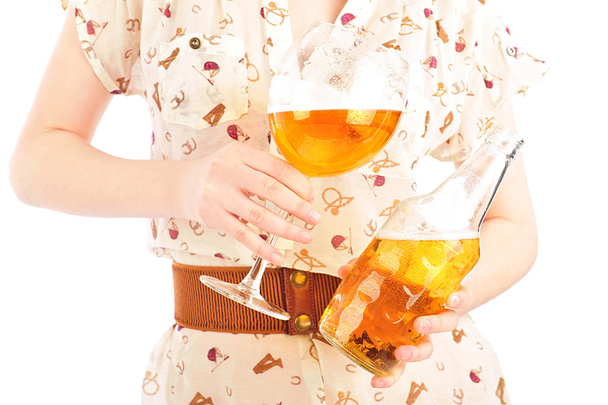 Funny oktoberfest beer holding woman - Foto, Imagen
