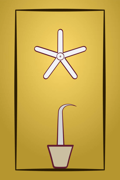 Seba star and incense burner, in a rectangle frame. A five pointed star, representing the afterlife, as depicted in the pillard chamber in Thutmose III tomb, Valley of the Kings. Colored illustration. - Vector, Imagen